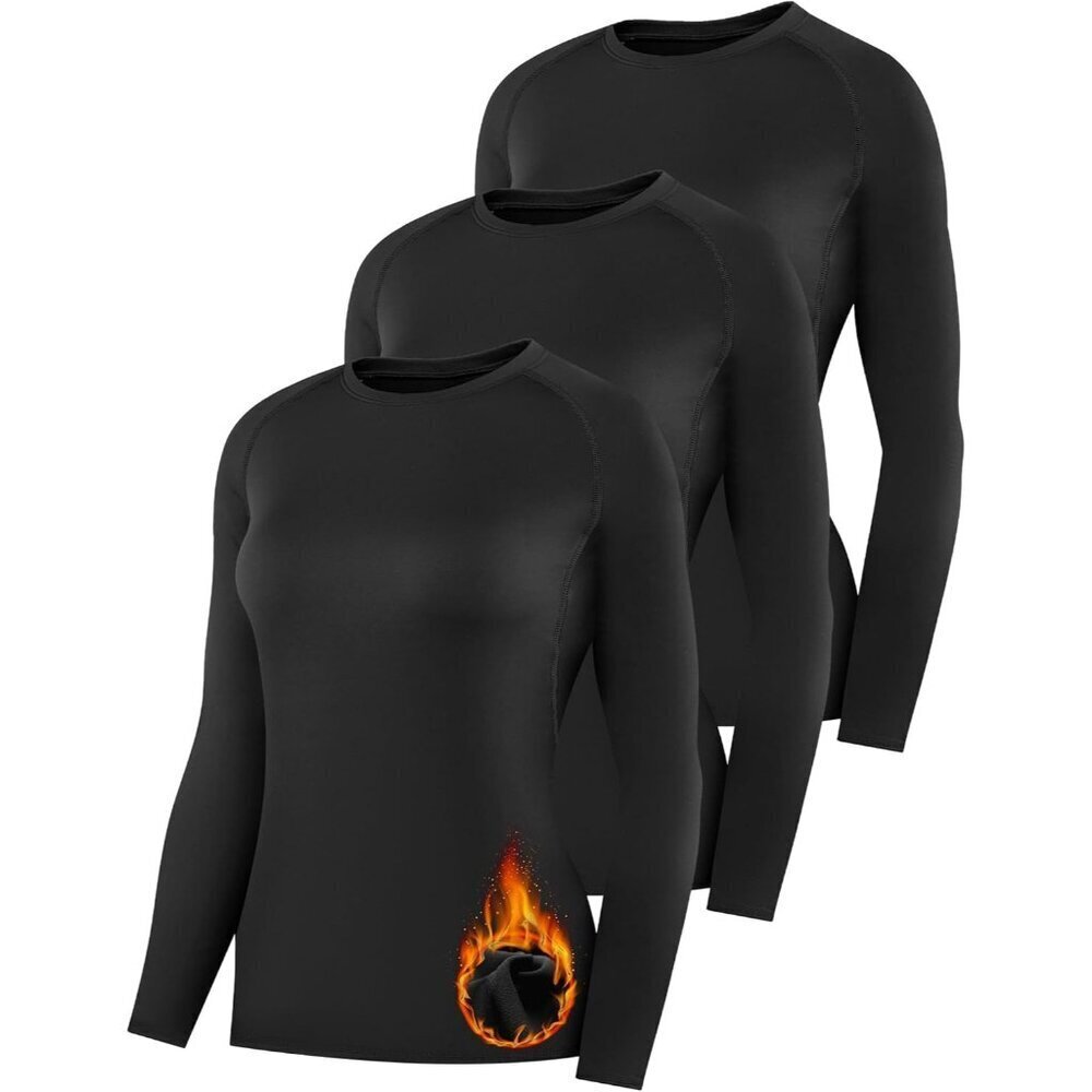 Womens Thermal Compression Long Sleeve Shirts Fleece Lined Tops Crew Neck Slim F